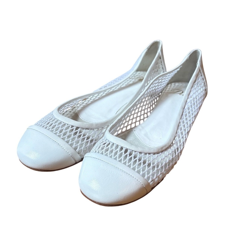 Delman Ballet Flats Women White Mesh Leather Cap Toe Slip On SIZE 6M